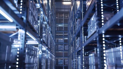 Aufkleber - Large industrial storage facility with numerous metal shelving units