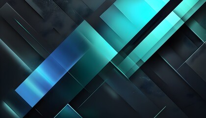 Wall Mural - Sleek Black and Teal Abstract Background with Geometric Shapes and 3D Diagonal Lines for Modern Design