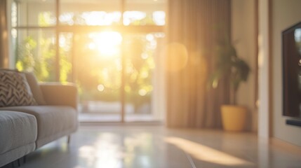 Canvas Print - Sunlight streaming through a window illuminating a living room couch