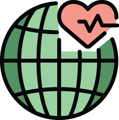 Poster - Green globe with a heartbeat line representing the concept of global healthcare and well being