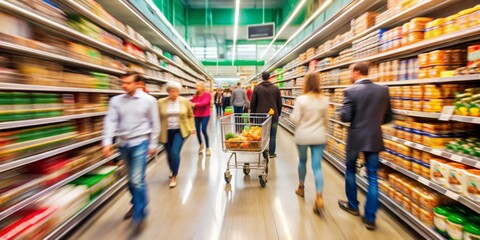 blurry motion of shoppers in supermarket aisle, supermarket, blur, shoppers, shopping