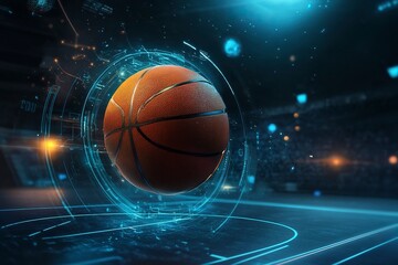 Poster - Illustrate a futuristic basketball design with interactive features that record player data when usedgenerative ai