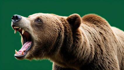 a close-up of an intimidating brown bear roaring