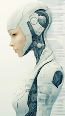 Canvas Print - A robot with a human face and body, in white, AI