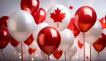 Wall Mural - Isolated Canada Day decoration with depth of field capturing red and white balloons