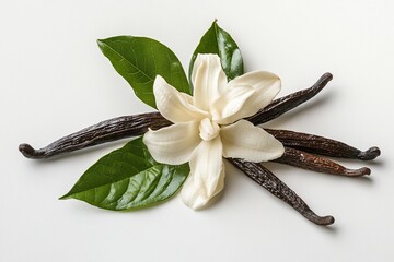 Wall Mural - vanilla flower with pods and leaves.generative ai