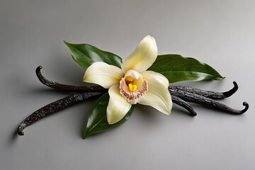 Wall Mural - vanilla flower with pods and leaves.generative ai