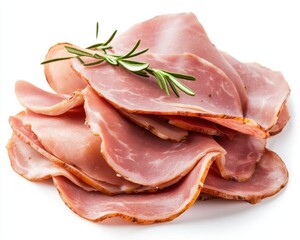 Ham sliced and boiled on white background