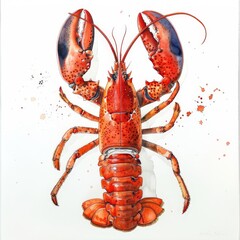 A vivid aquarelle artwork features a lobster, showcasing intricate details and vibrant colors that bring the marine creature to life, celebrating underwater biodiversity