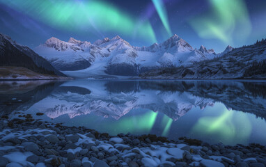 Wall Mural - Alaska Glacier Bay National Park Aurora Reflections Generative AI