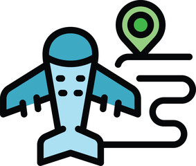 Poster - Airplane is following a flight path to reach its destination point marked on the map
