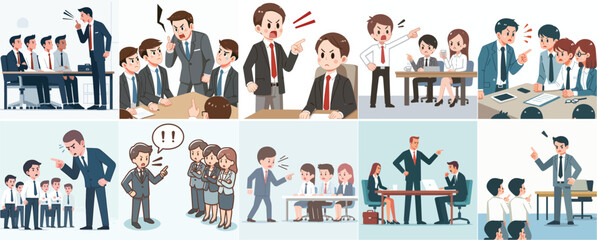 Canvas Print - vector set of business people scolding employees in a simple and minimalist flat design style. white background