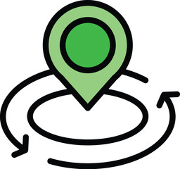 Poster - green location pin pointing current position with rotating circular arrows