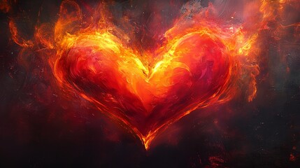 Poster - A heart made of fire is the main focus of the image. The flames surrounding the heart create a sense of danger and intensity, while the heart itself represents love and passion