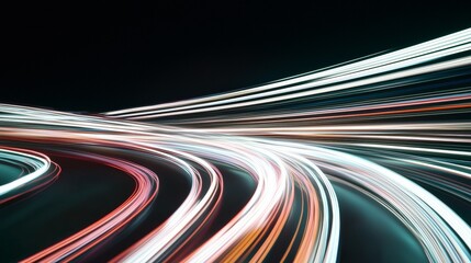 Poster - Long exposure of a highway at night with car light trails speeding through the darkness, creating a futuristic and abstract background