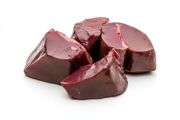 Sticker - Raw beef liver pieces on white background