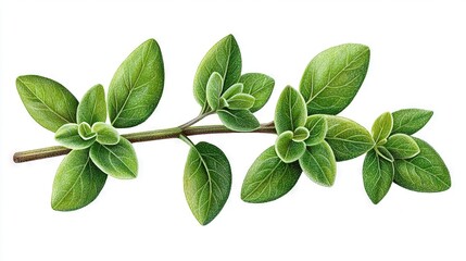 Canvas Print -   A zoomed-in photo of a tree branch with foliage and blooms against a white background