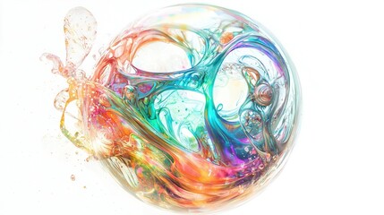 Poster -   Multicolored apple on white background with liquid spill