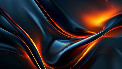 Poster - Abstract background. Windows wallpaper, Colorful curves, dark blue and orange colors, dark black gradient futuristic, dark gray and red, smooth lines, flowing shapes, light shadow effects