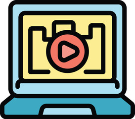 Poster - Laptop displaying a video player interface with a play button and timeline, representing online video streaming or multimedia content