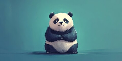 Wall Mural - a minimalistic digital drawing of a humoristic adult cartoon panda, 