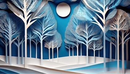 Wall Mural - winter forest - paper-quilling style