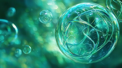 Canvas Print -   Soap bubbles float in a blue and green background as they float in the air