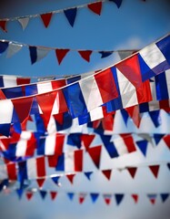 Wall Mural - Isolated Bastille Day decoration with depth of field showcasing red, white, and blue bunting