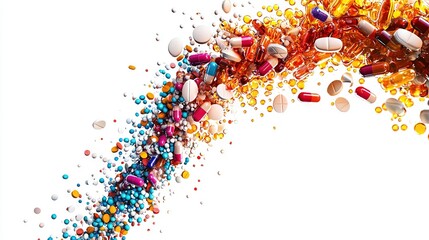 Poster -   A pile of pills spilled from a bottle's top and bottom