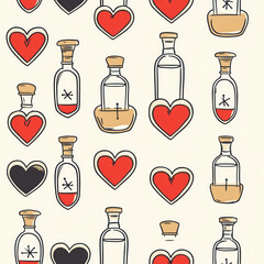 Valentines hearts seamless poison potion medicine pattern.