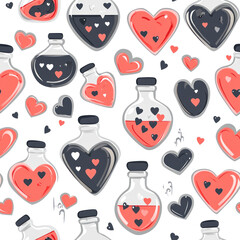 Valentines hearts seamless poison potion medicine pattern.