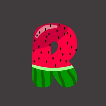 Watermelon alphabet letter R  , letter R , cute cartoon watermelon alphabet fonts vactor illustration.