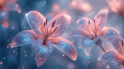 Sticker -   A macro shot of a dew-covered bloom against a hazy backdrop of fuchsia and azalea petals