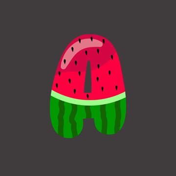 Watermelon alphabet letter A  , letter  A, cute cartoon watermelon alphabet fonts vactor illustration.