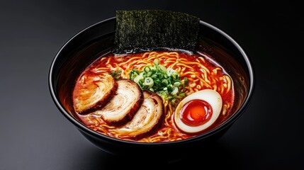 A bowl of hot spicy ramen food background