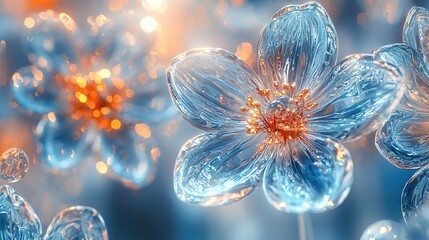 Poster -   A macro shot of an array of blossoms with dewdrops gracing their filaments, positioned centrally within the frame