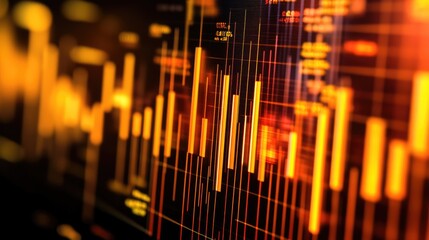 Poster - Close-up of stock market screen with bar graphs and lines, business analysis and finance concept.