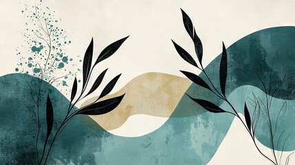  Teal & White Background, Beige & Blue Design