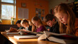 © Heidy - Students reading books quietly at their desks in a cozy classroom.
