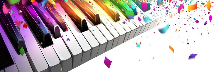 A colorful keyboard with a lot of keys and a lot of colorful confetti