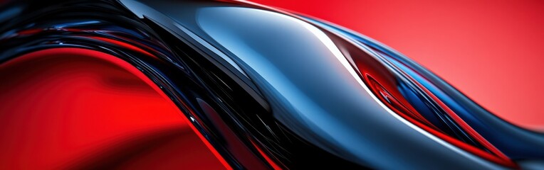 Wall Mural - Abstract black and red waves flowing with smooth glossy curves