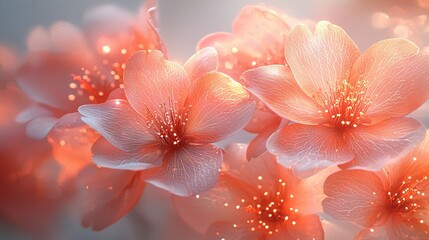 Canvas Print -   A close-up of a bouquet of flowers against a white and pink backdrop, with out-of-focus petal detail