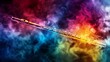 © Sarbinaz Mustafina - A colorful, glowing flute is suspended in a cloud of smoke