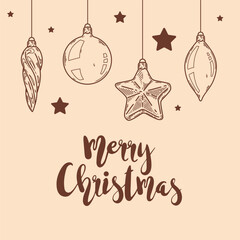 Wall Mural - merry christmas and happy new year retro banner template, greeting card. vector background with chri