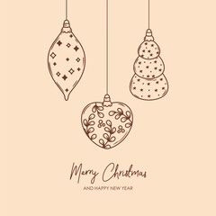 Wall Mural - merry christmas and happy new year retro banner template, greeting card. vector background with chri
