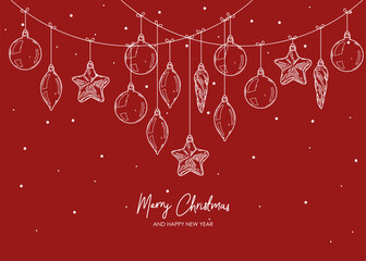 Wall Mural - merry christmas and happy new year retro banner template, greeting card. vector background with chri