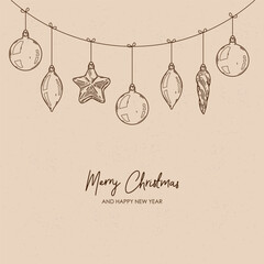 Wall Mural - merry christmas and happy new year retro banner template, greeting card. vector background with chri
