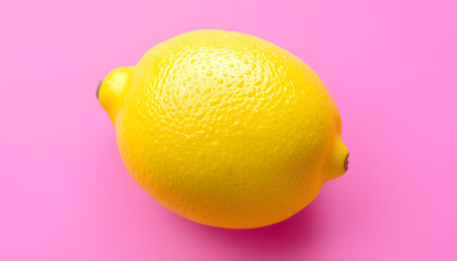 Ripe lemon on pink background, top view isolated with white highlights, png