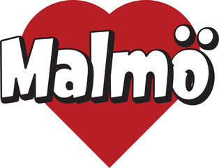 Malmö city text design with red heart typographic icon design suitable for touristic promotion