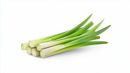 Poster -   Close-up white background green onions clipping path top